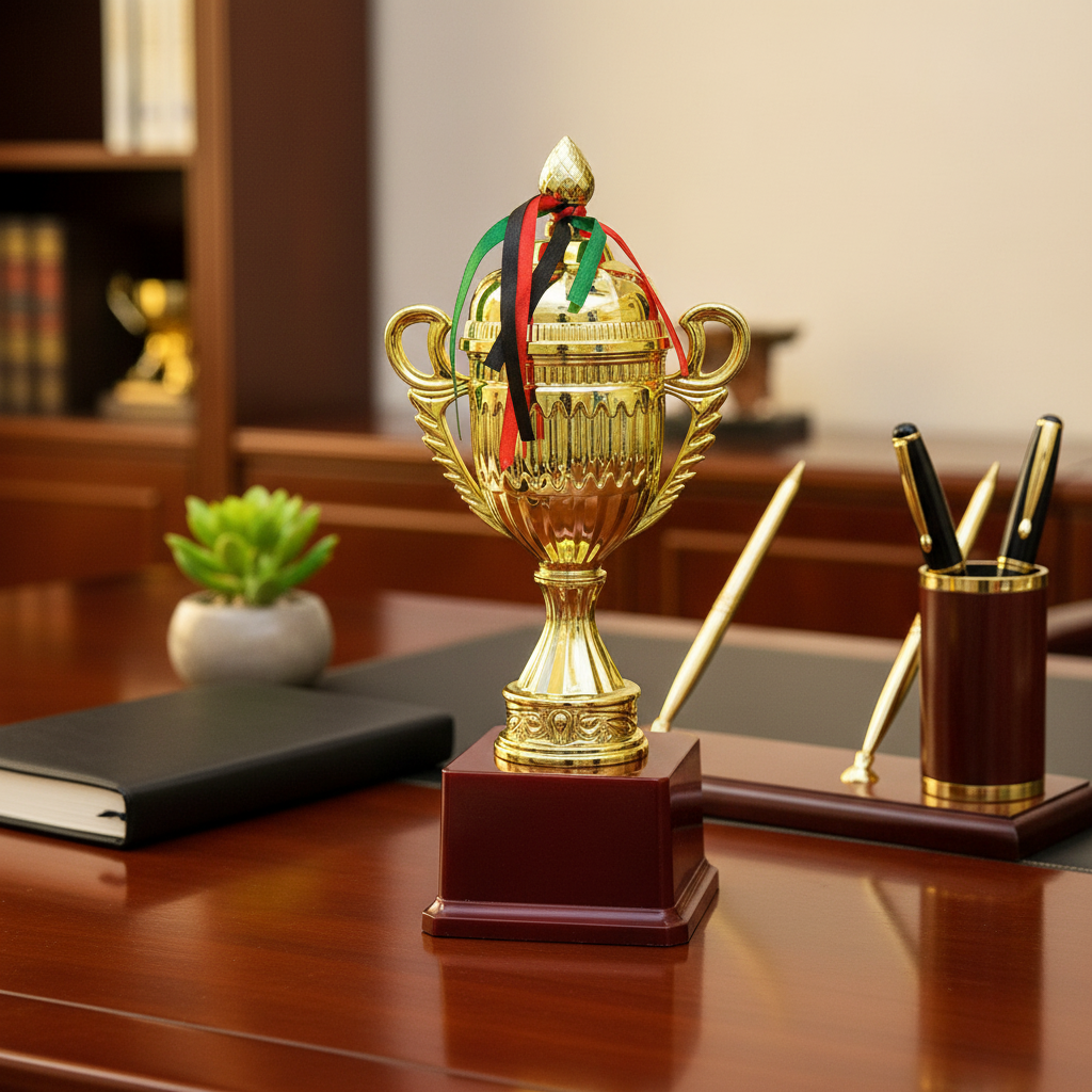 Gold Trophy with Ribbons - Desk Decor
