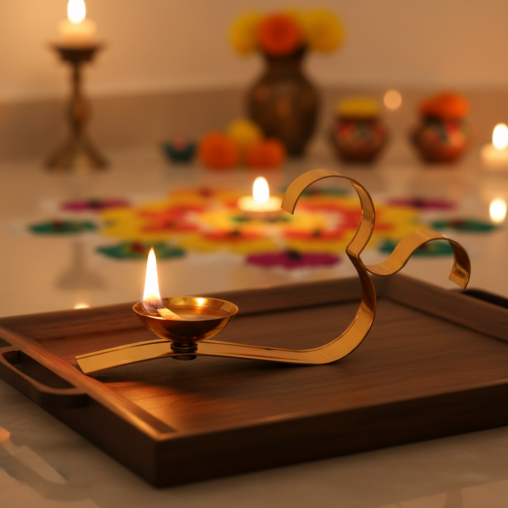 Golden Brass Diya - Home Decor Background