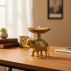 Golden Brass Elephant Candle Holder - Desk Decor