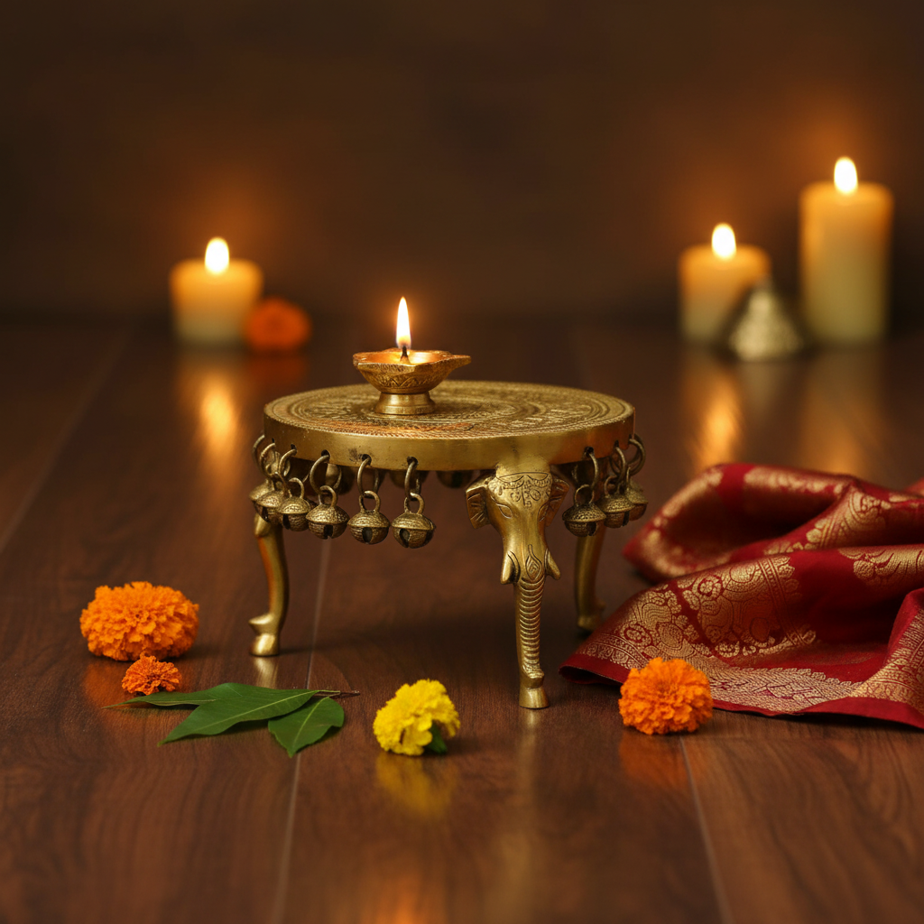 Golden Elephant Chowki Home Decor