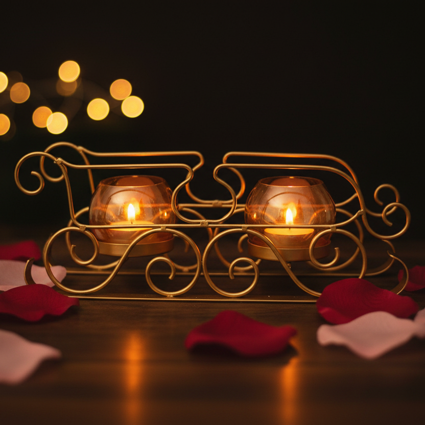 Golden Sleigh Dual Tealight Candle Holder – Candlelit Lifestyle