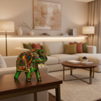 Green Painted Indian Elephant Figurine - Living Room