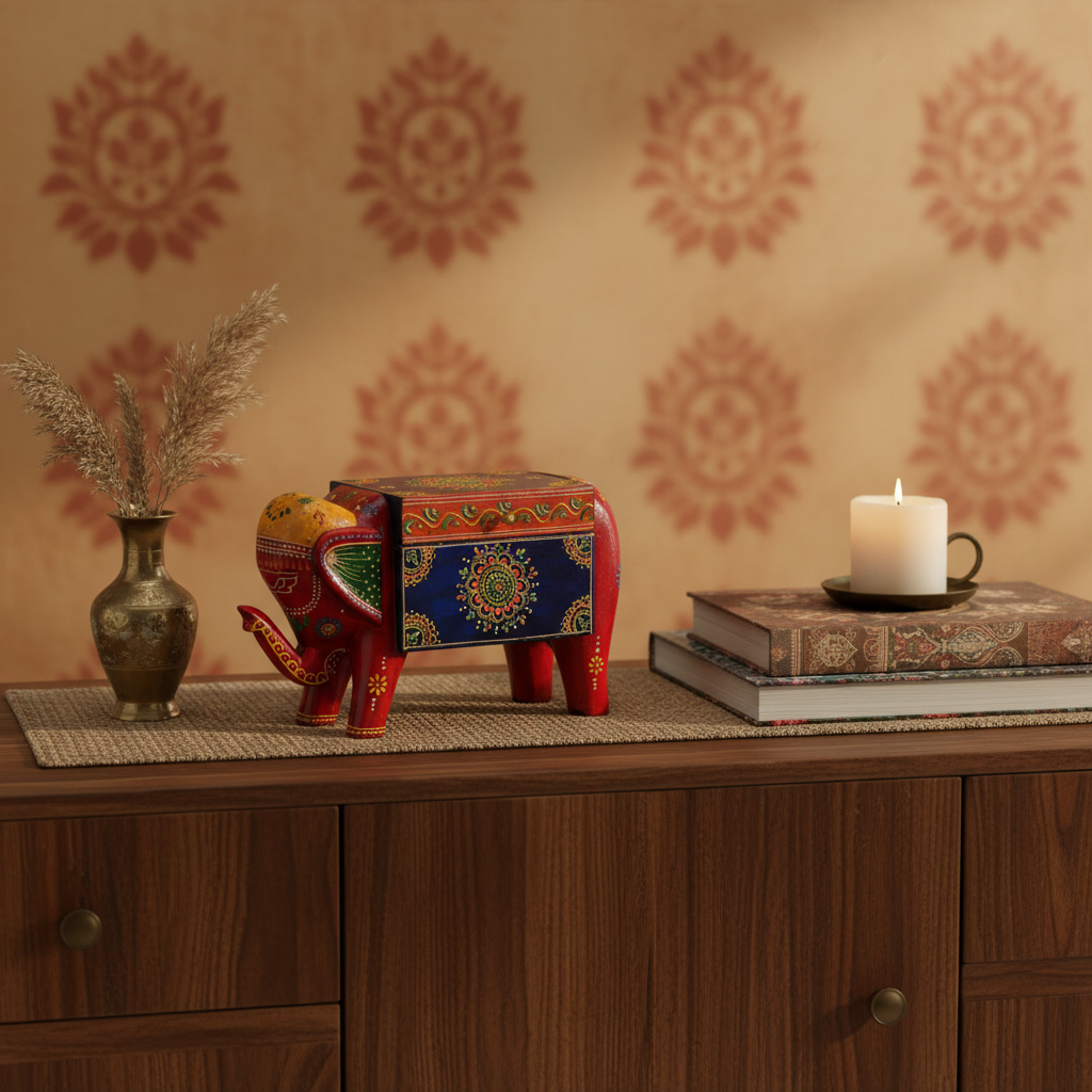 Hand-Painted Elephant Box – Home Decor Item