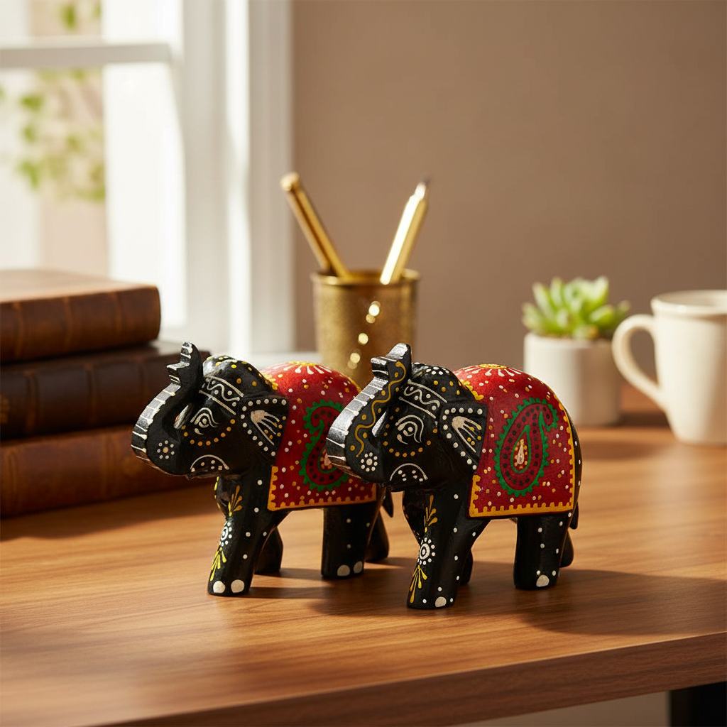 Hand-painted Elephant Figurines on Desk