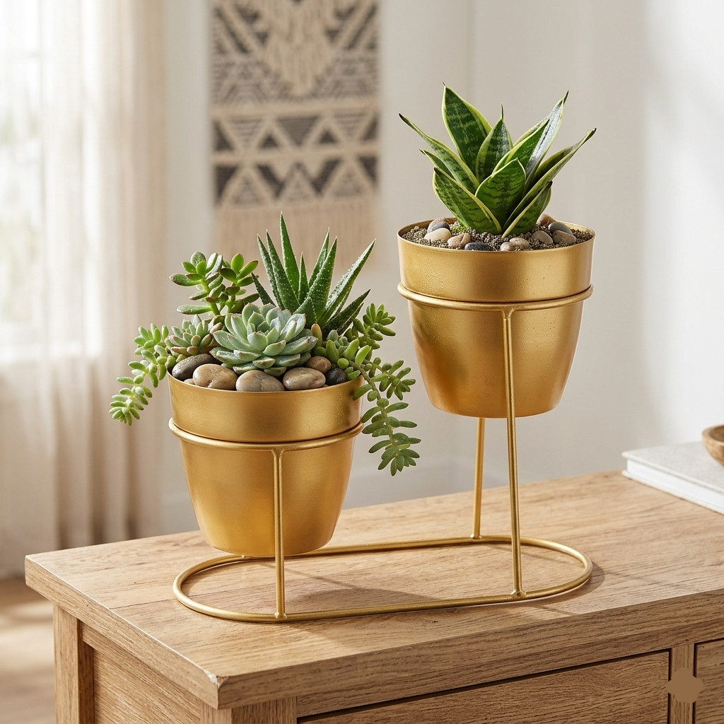 Elegant Gold Dual Planter Stand I-108-G