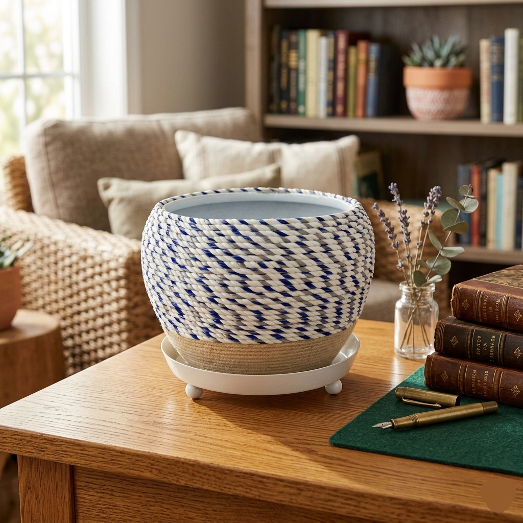 Stylish Rope Wrapped Planter with Drainage Tray I-112-A