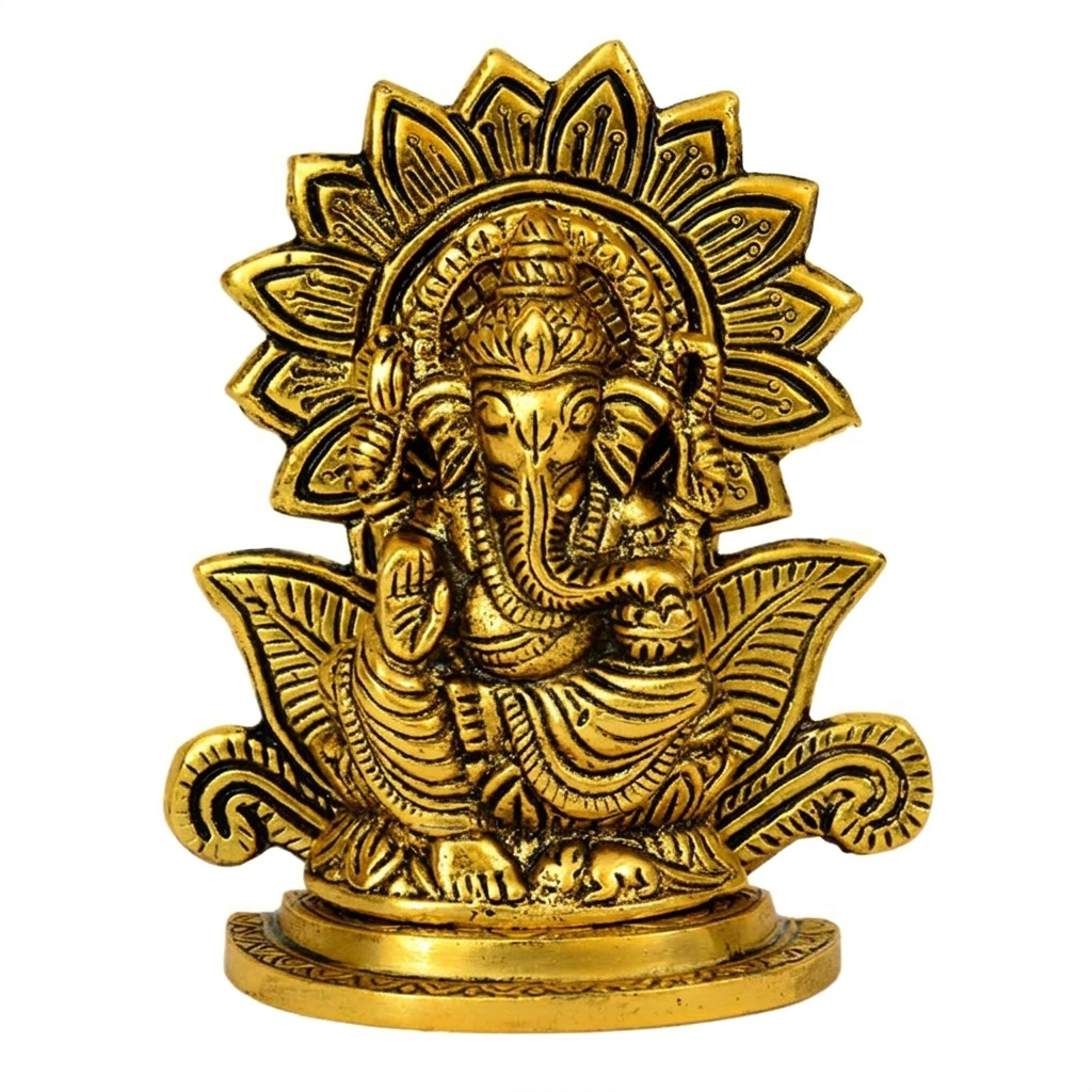 CraftEarth Designer Ganesha Rakhi for Brother with Metal Lord Ganesha Idol Combo Gift Set with Roli Chawal Pack RC-16