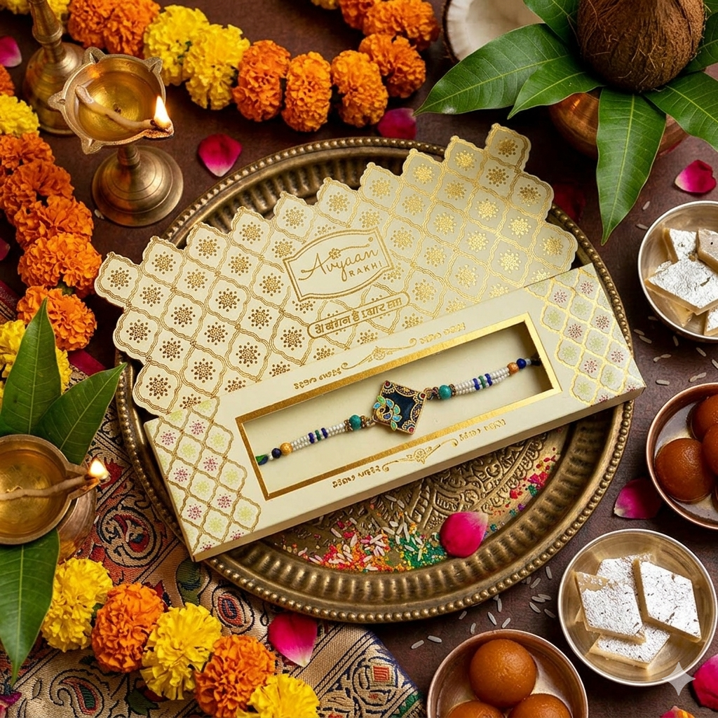 Classic Peacock Square Meenakari Rakhi – RK-221 | Traditional Beaded Rakhi