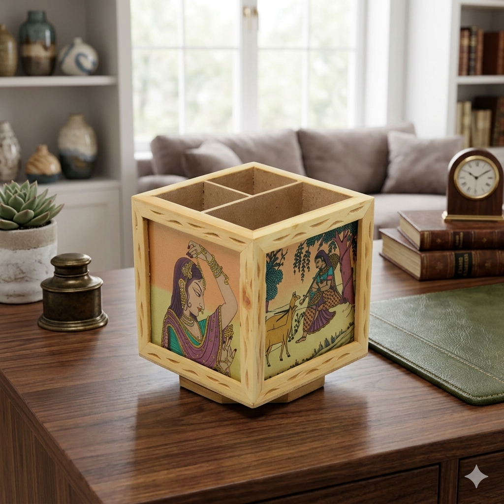 Wooden Revolving Gemstone Pen Holder WD-67-A