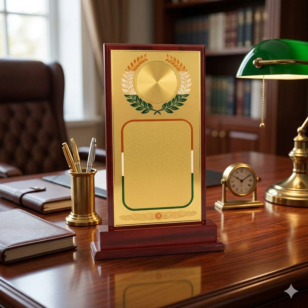 Elegant Multi-Size Wooden Recognition Shield Trophy with Circular Laurel Emblem M-24