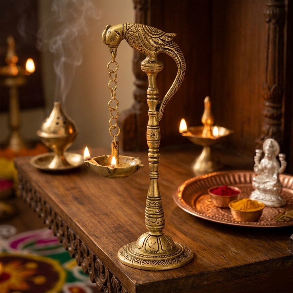 Brass Parrot Hanging Diya | Traditional Oil Lamp BR-143-A