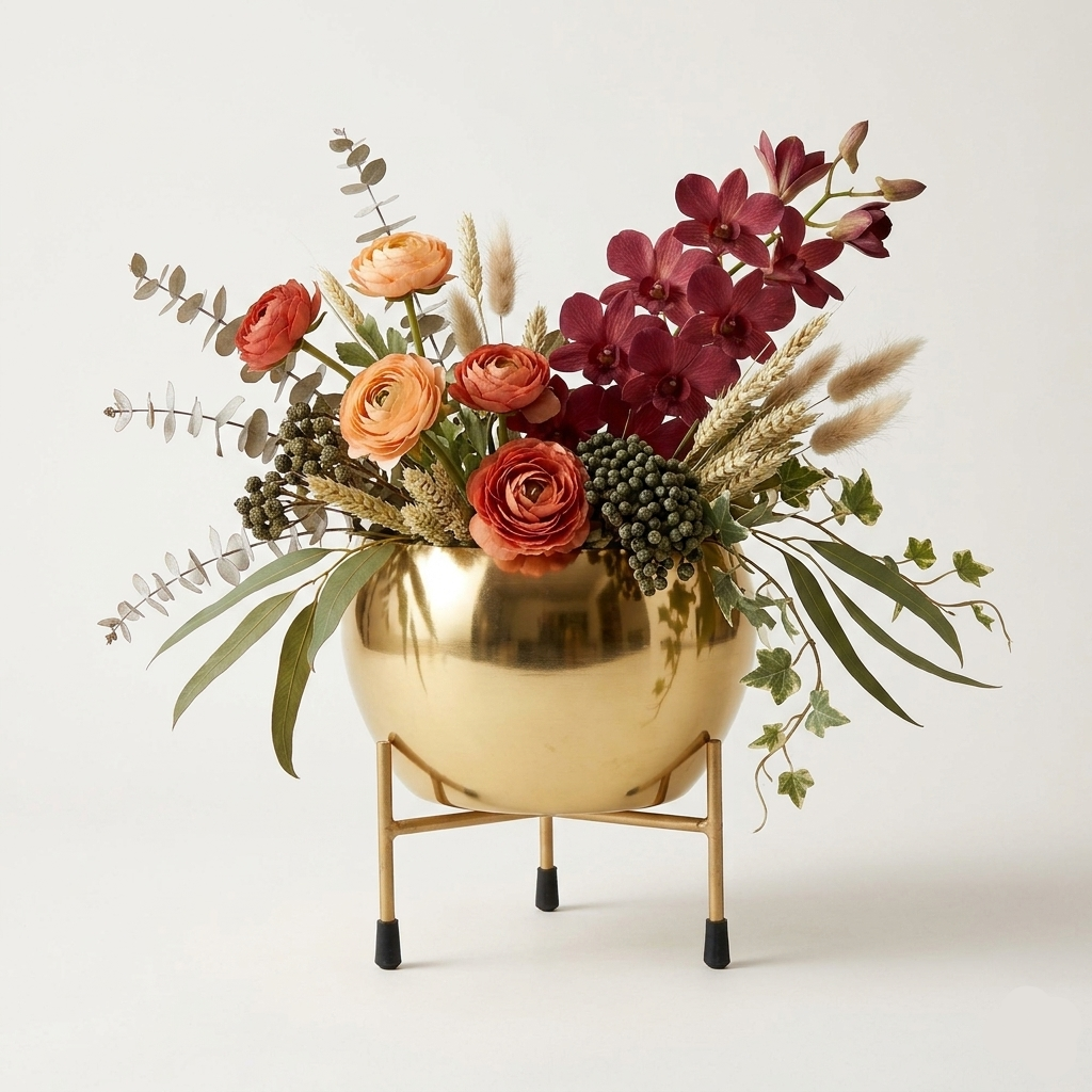 Golden Metal Planter with Stand | Decorative Flowerpot I-106-G