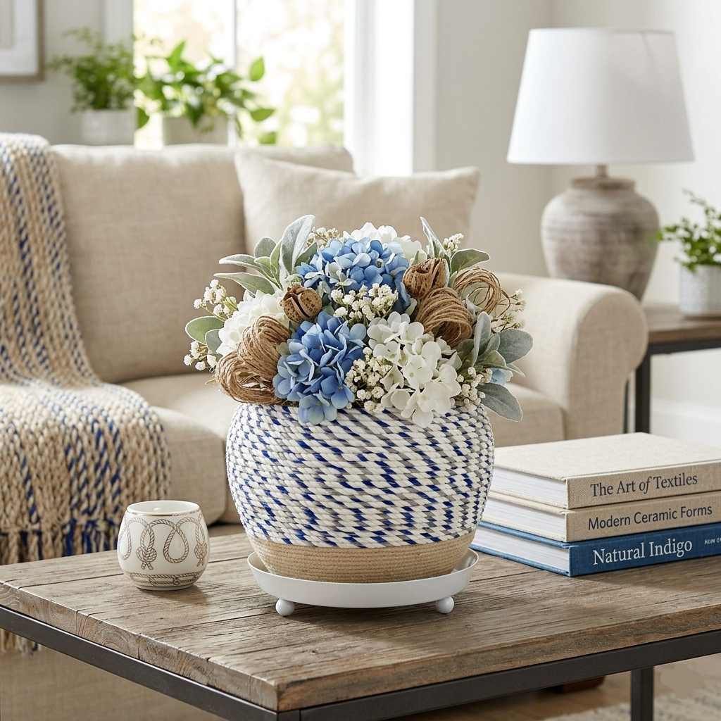 Stylish Rope Wrapped Planter with Drainage Tray I-112-A