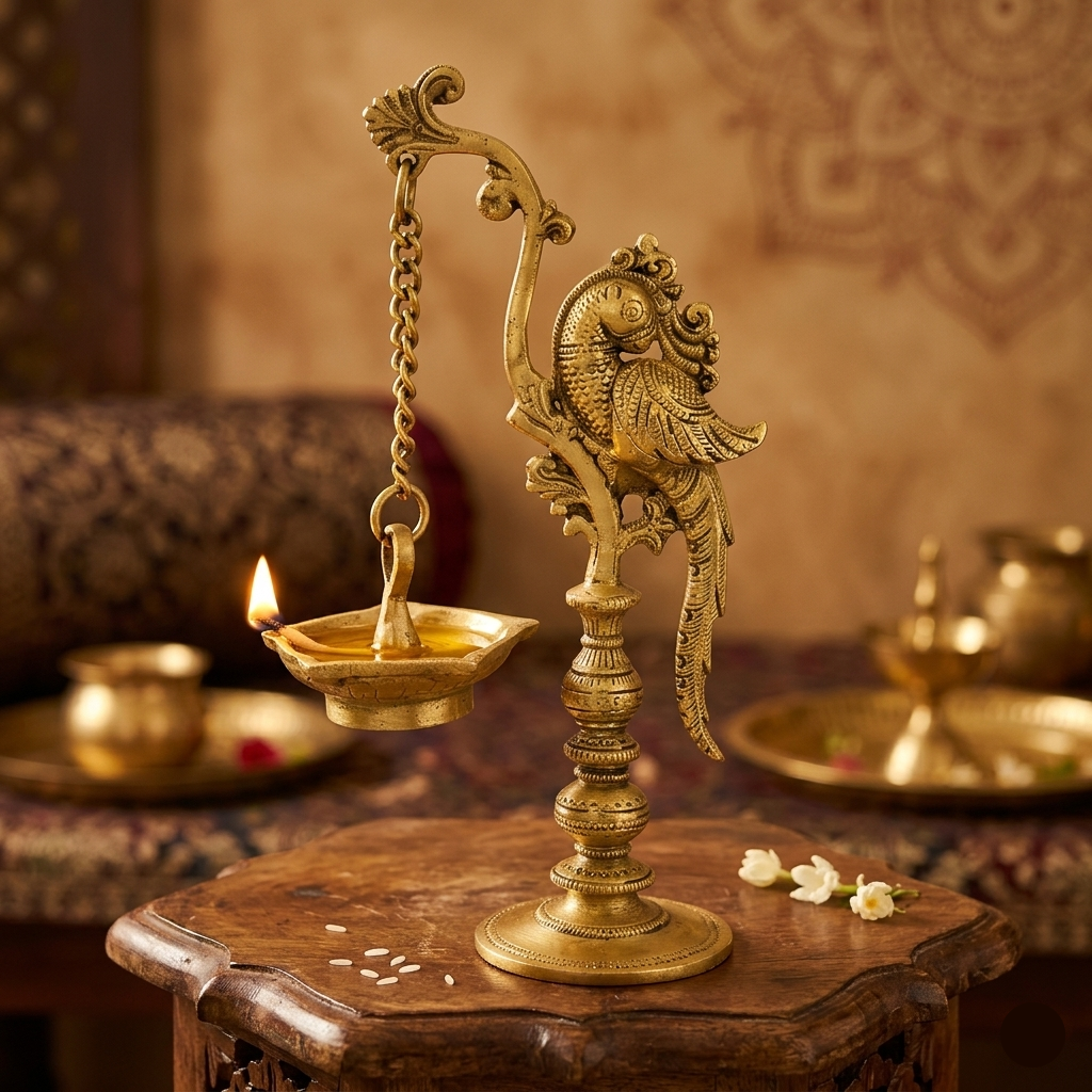 Brass Hanging Parrot Diya for Home & Temple Decor BR-20