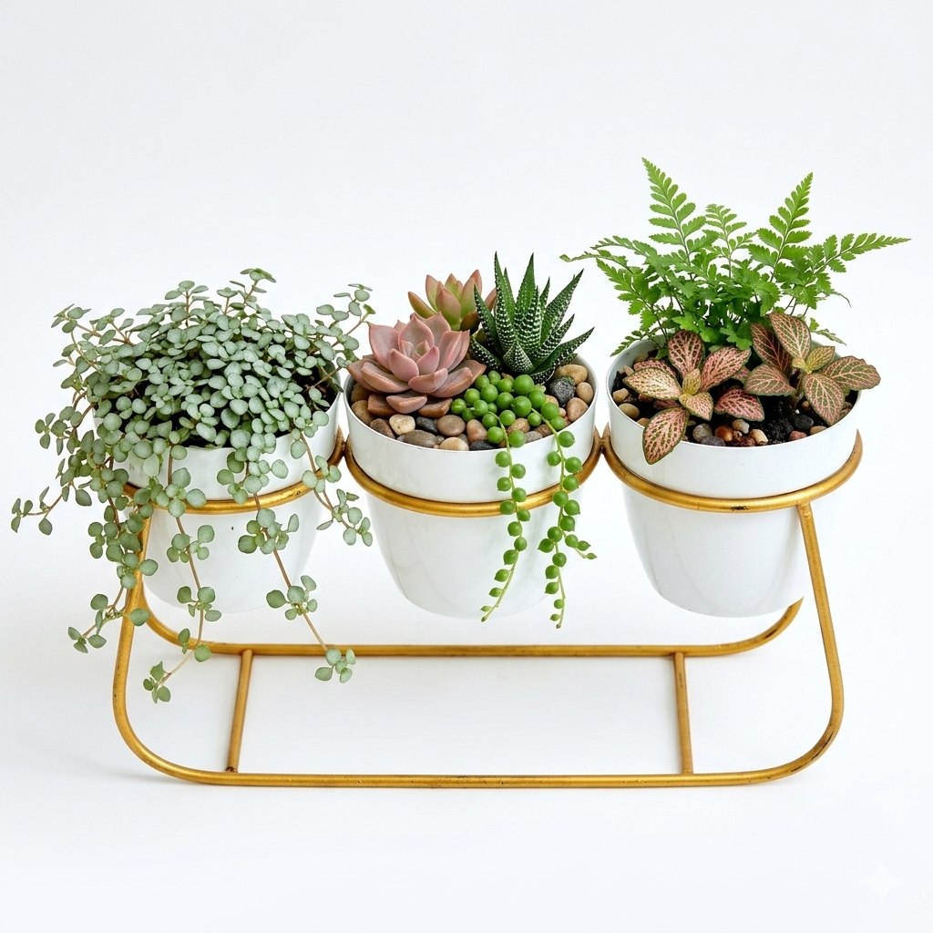 Modern White Planter with Gold Stand for Home Décor I-110-W