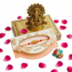 CraftEarth Designer Ganesha Rakhi for Brother with Metal Lord Ganesha Idol Combo Gift Set with Roli Chawal Pack RC-16