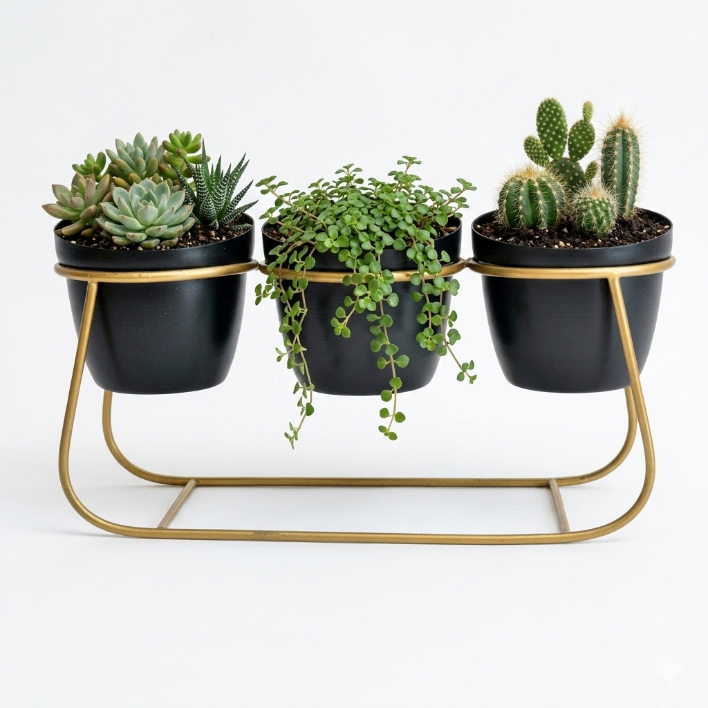 Triple Black Planter with Stand for Home & Living Room I-110-B
