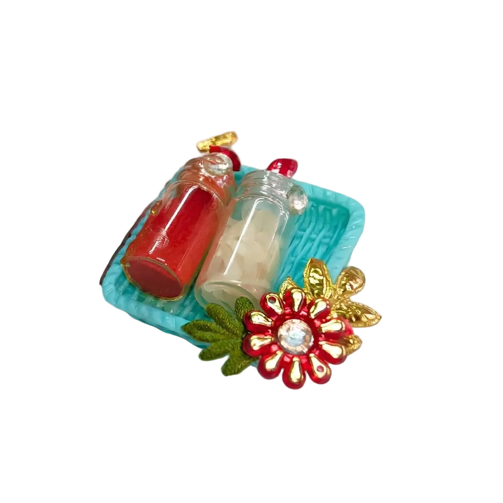 Craftearth Premium Rakhi Gift Combo | Designer "Shree" Rakhi with Silver-Plated Kamdhenu Cow & Roli-Chawal Set RC-17