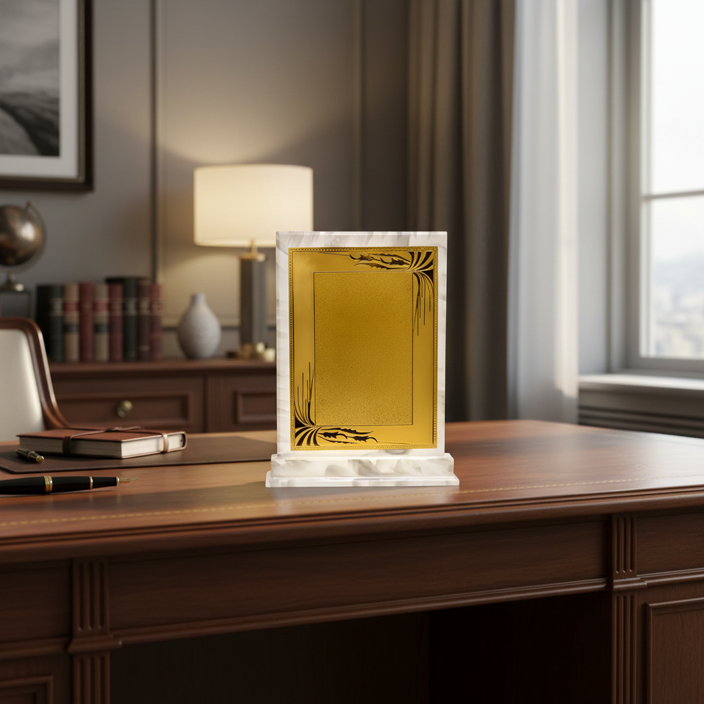 Marble & Gold Plaque – Desk Decor