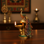 Handcrafted Brass Peacock Diya with Meenakari Work BR-266-A