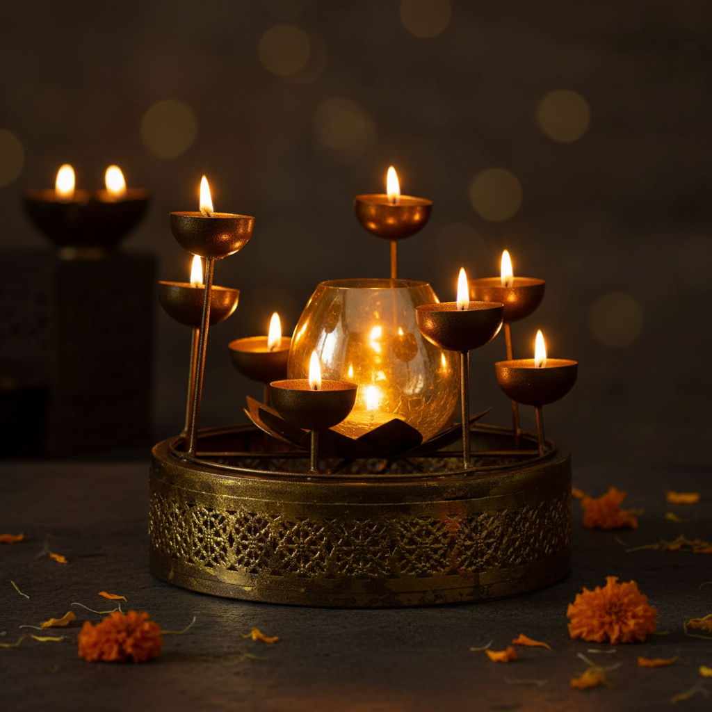 Multi-Diya Lotus Centrepiece – Candlelit Festive Lifestyle