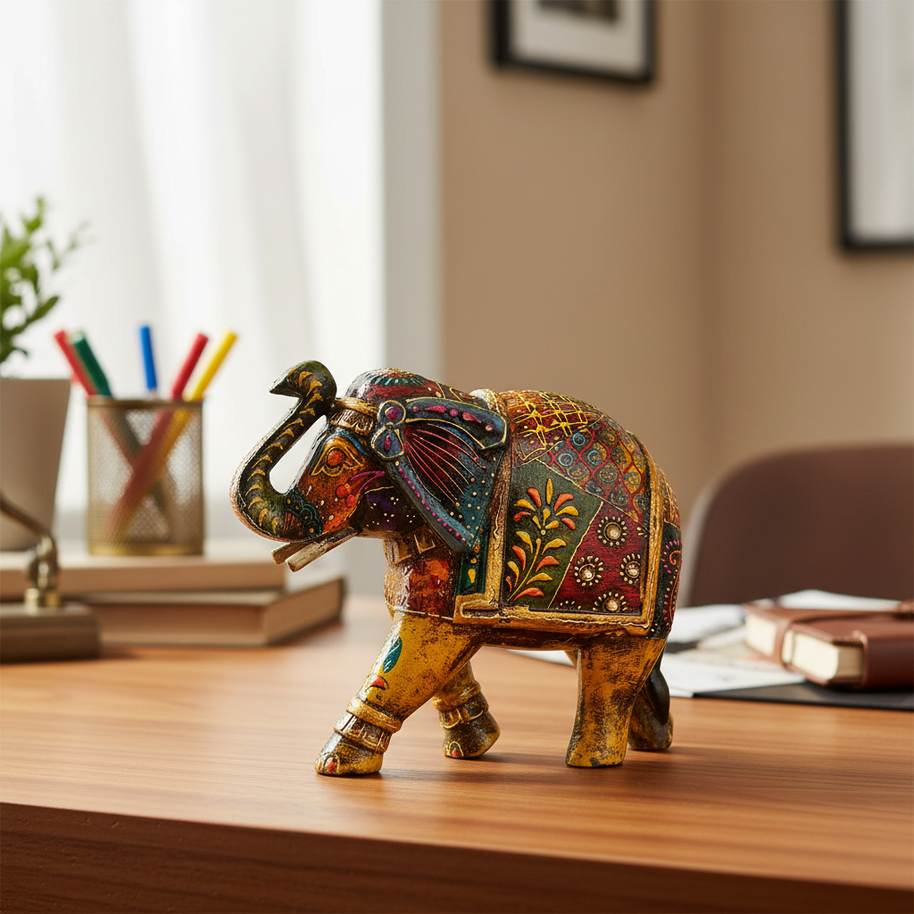 Painted Indian Elephant Figurine - Desk Decor
