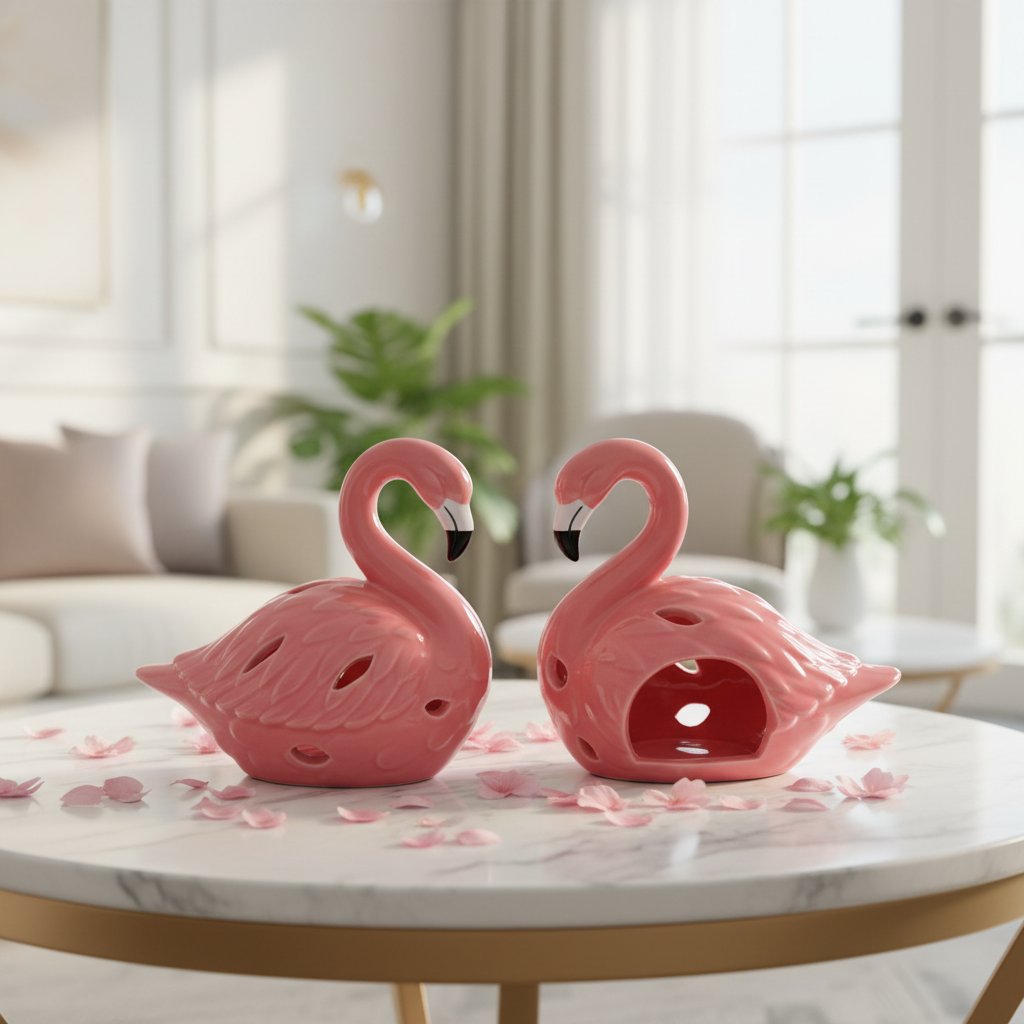 Pink Ceramic Flamingo Table Decor