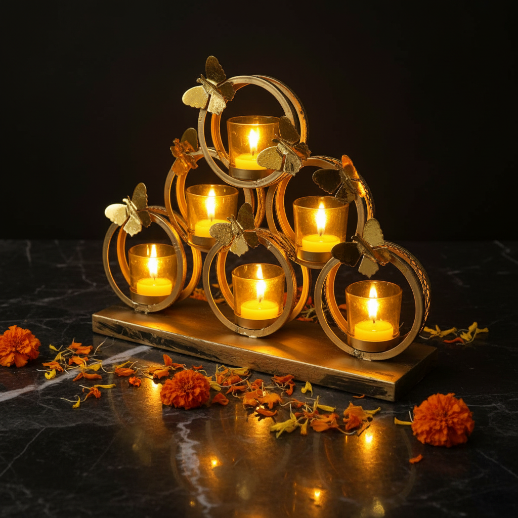 Pyramid Butterfly Tealight Holder – Cinematic Square Hero Shot