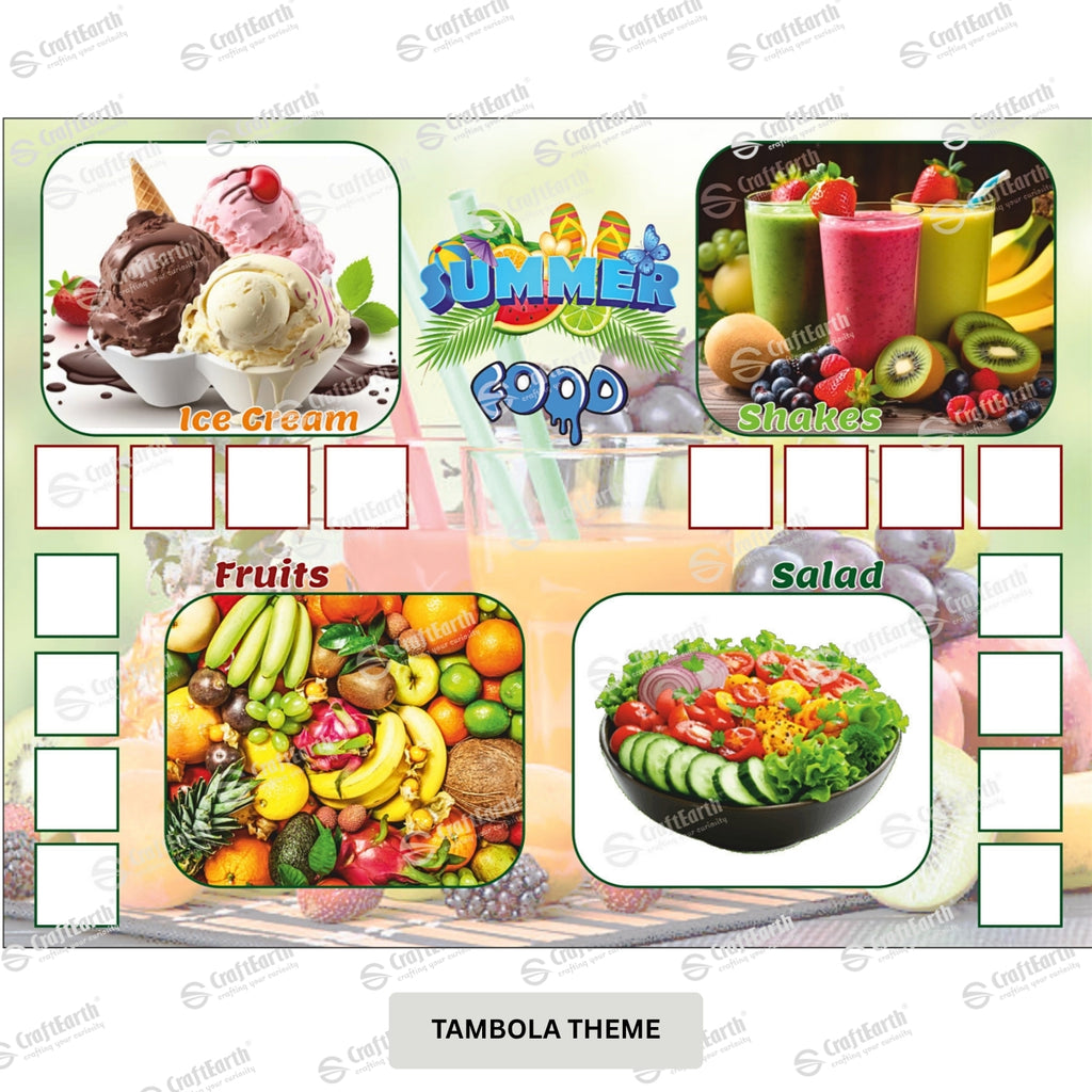CraftEarth Summer Food Theme Tambola Tickets – Design 18