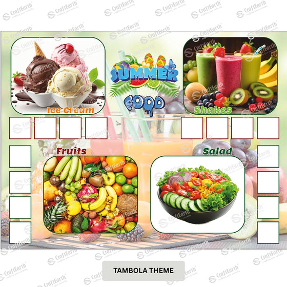 CraftEarth Summer Food Theme Tambola Tickets – Design 18