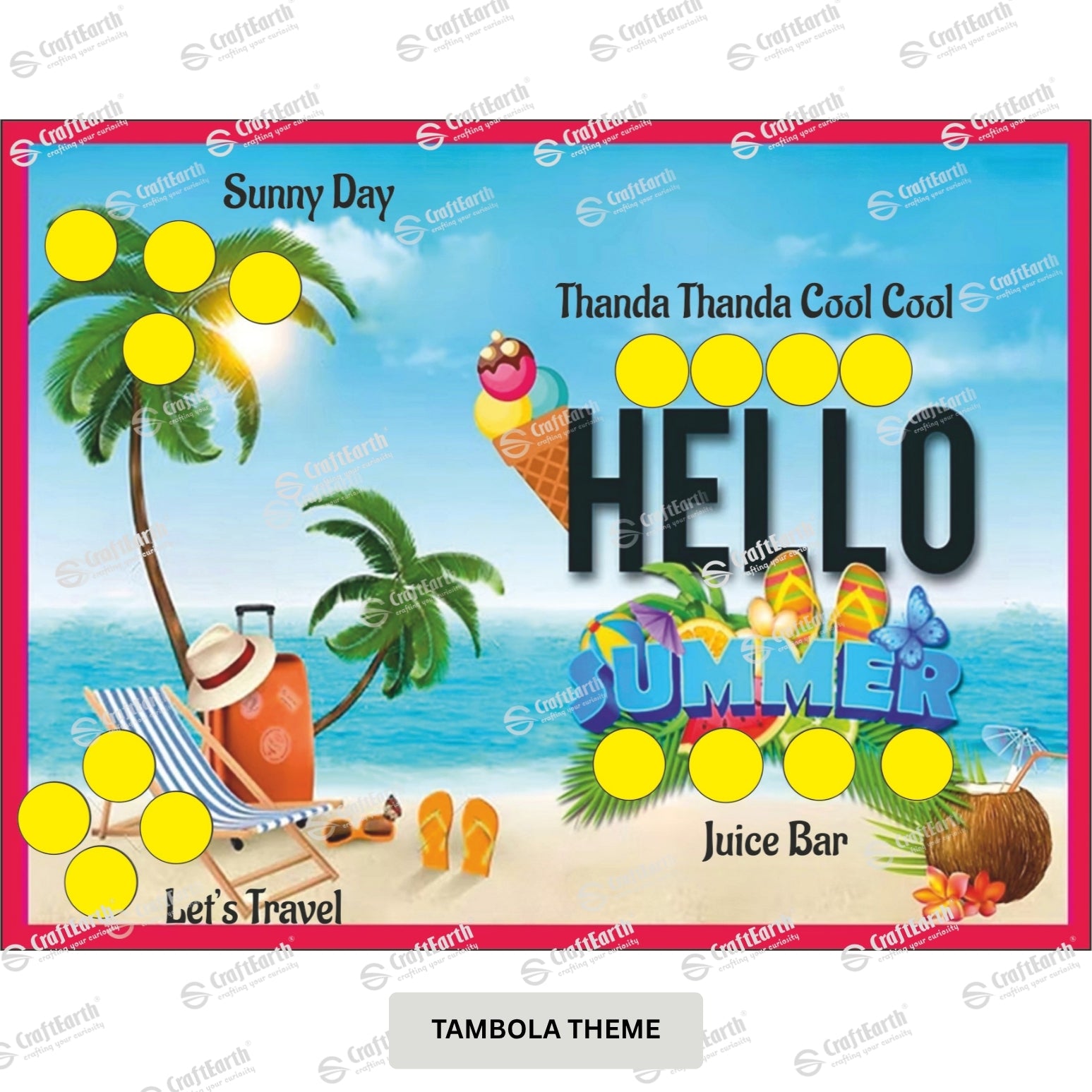 Summer Theme Tambola/Housie Tickets – Fun Beach Edition for Parties & Events - Design 17
