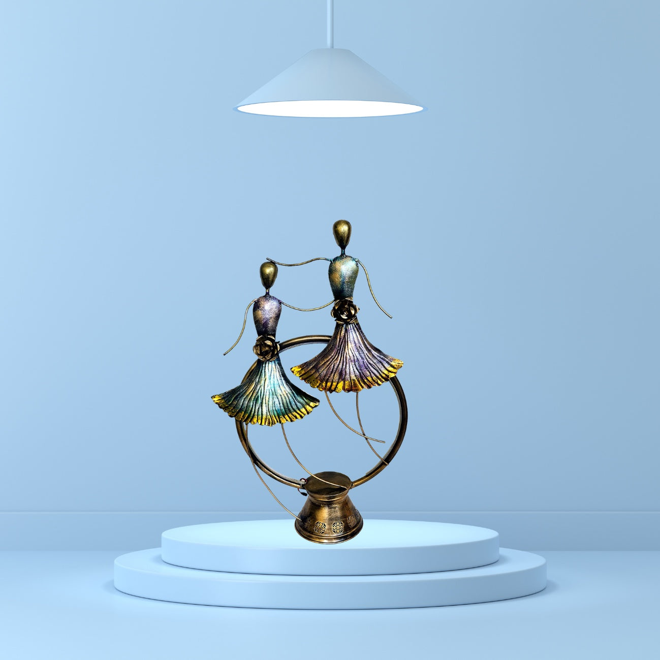 Dancing Duo Metal Sculpture - Handcrafted Decorative Figurine I-262-A