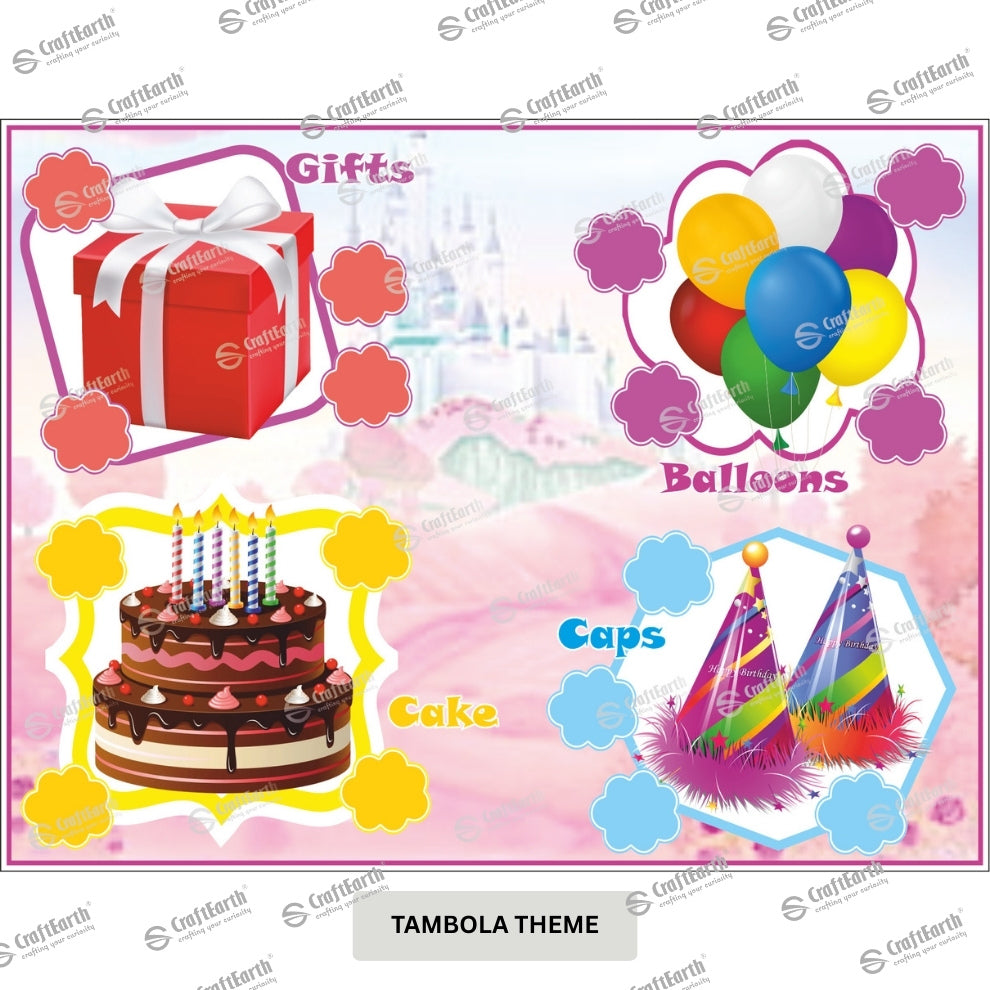 CraftEarth Birthday Theme Tambola/Housie Tickets - Design 29