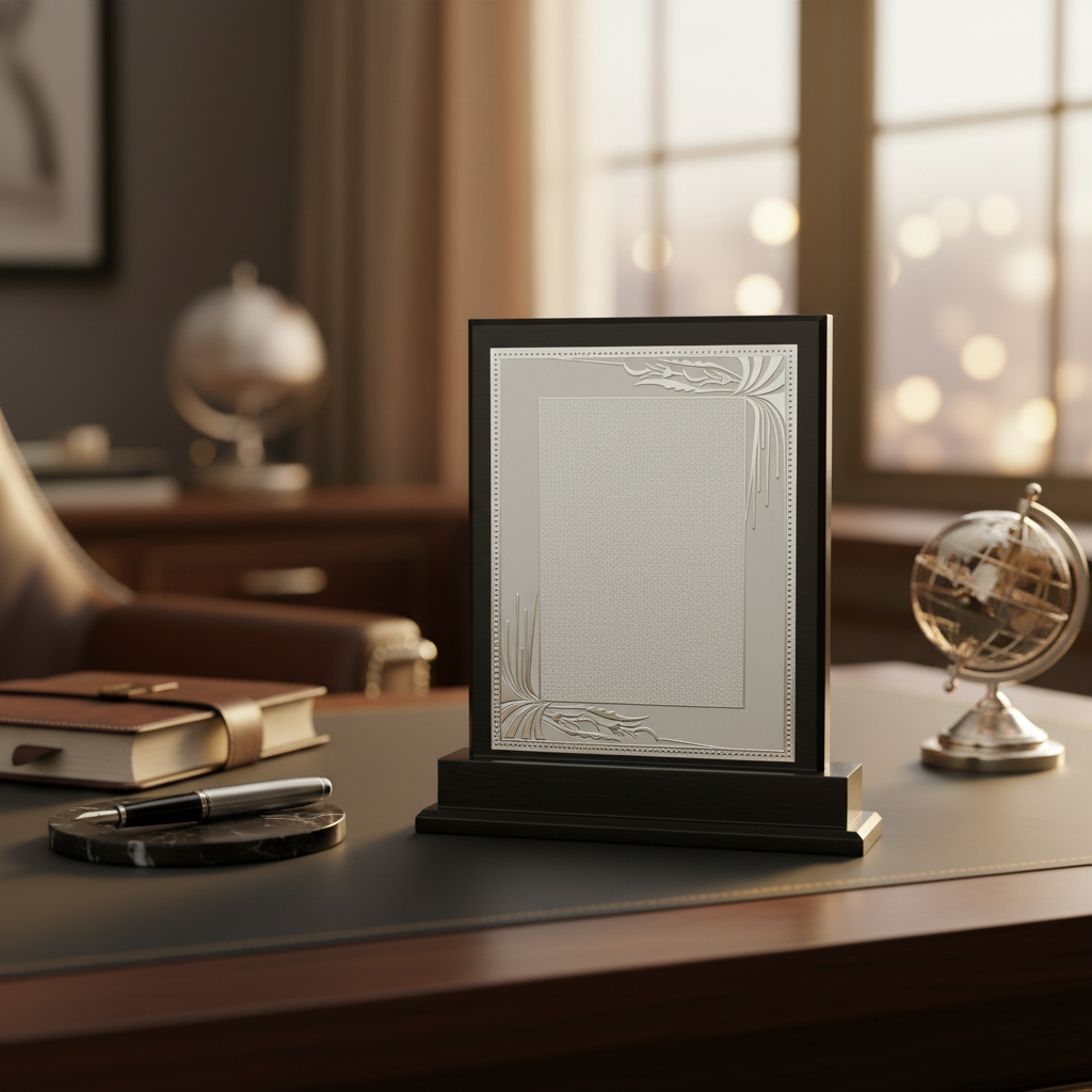 Silver Award Plaque on Desk Decor