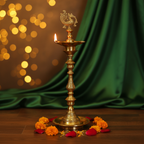 Tall Brass Peacock Diya Lamp – Home Decor Background