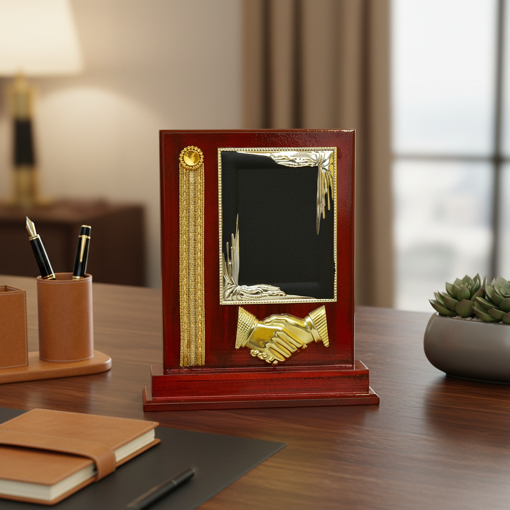 Tassel Handshake Award Plaque - Desk Decor