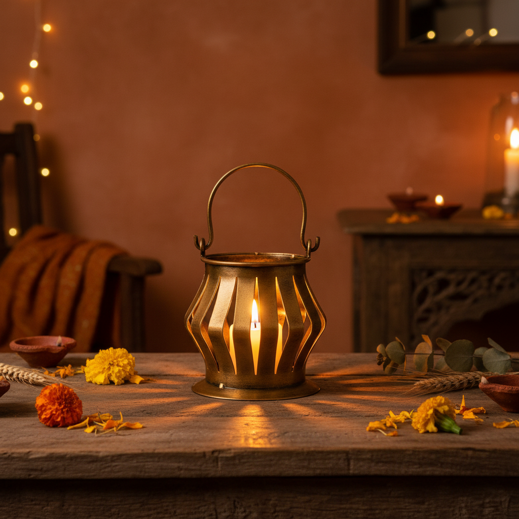 Vintage Brass Pot Lantern – Decorative Vase Piece