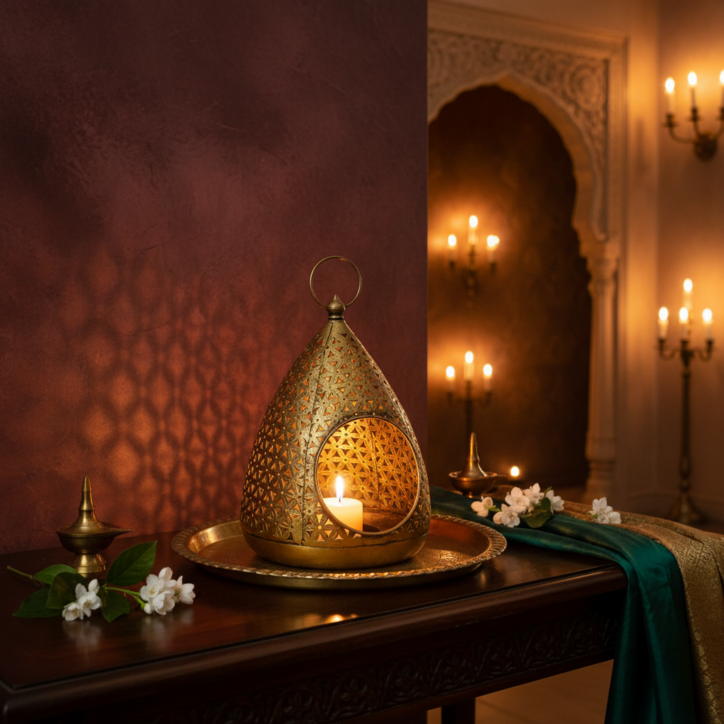 Vintage Brass Teardrop Lantern – Palace Tabletop Decor