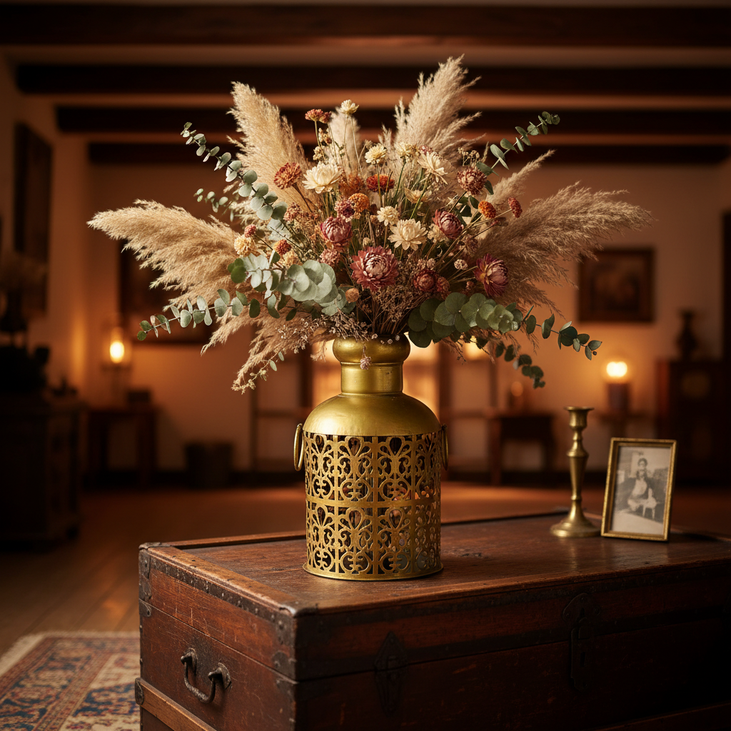 Vintage Golden Filigree Lantern Vase Piece