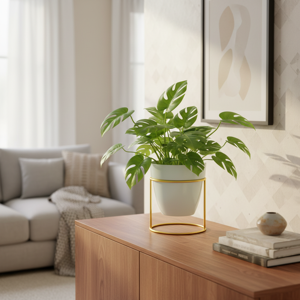 White & Gold Planter in Living Room Decor