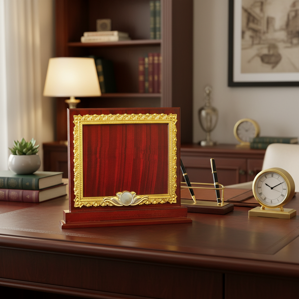 Wooden Frame with Desk Decor Background