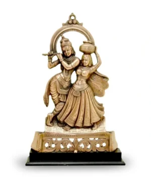 CraftEarth Black Metal Radha Krishna with Chakra Plate with Wooden Stand G-48-A