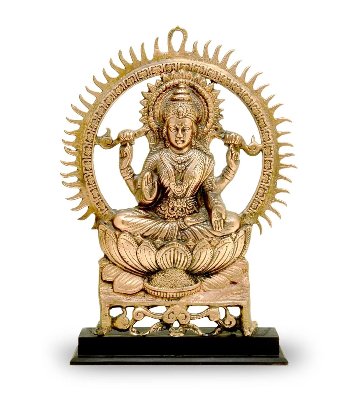 CraftEarth Black Metal Laxmi Ji Plate with Wooden Stand - Image 1
