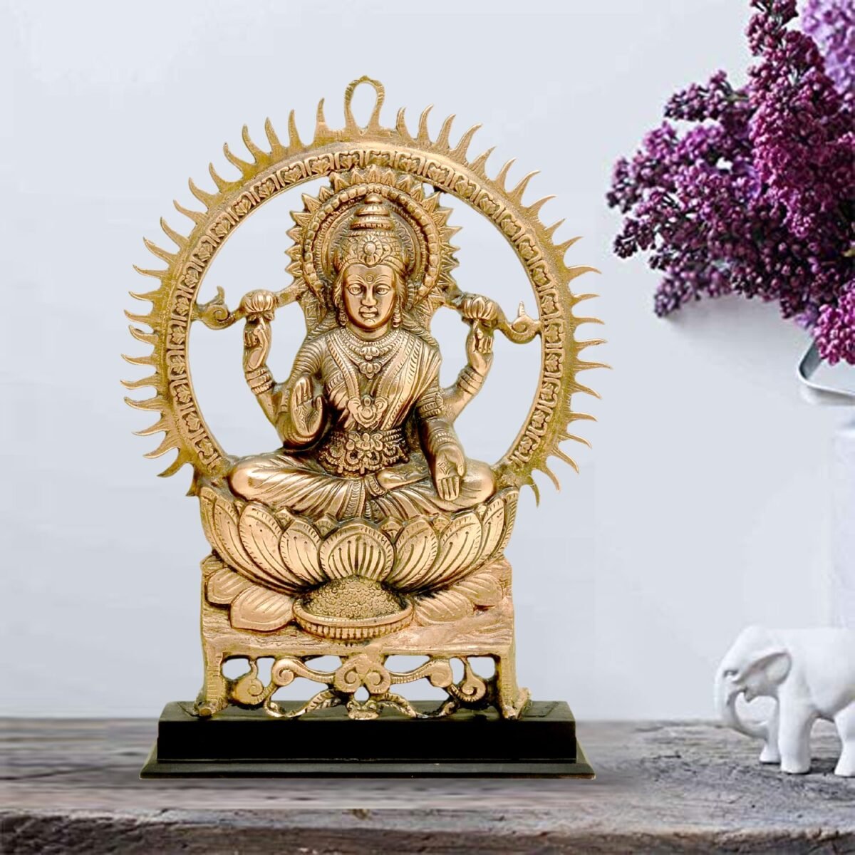 CraftEarth Black Metal Laxmi Ji Plate with Wooden Stand - Image 2
