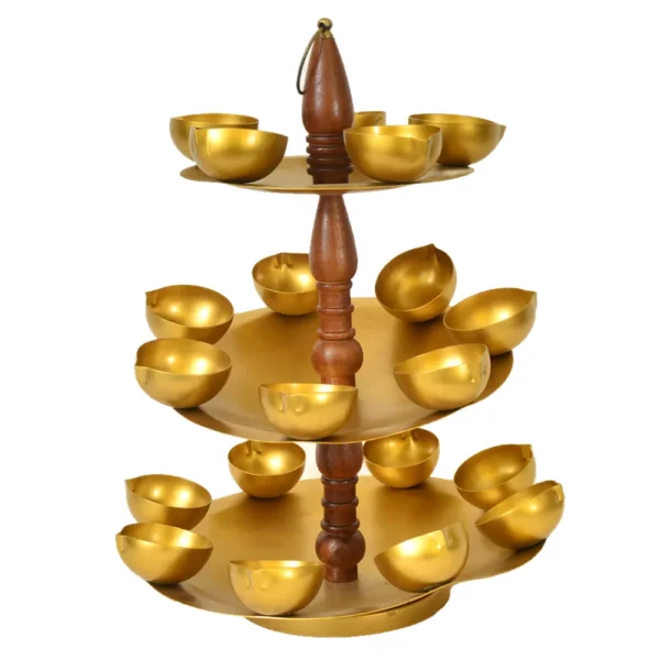 Three Tier Golden Diya Stand W-108-A