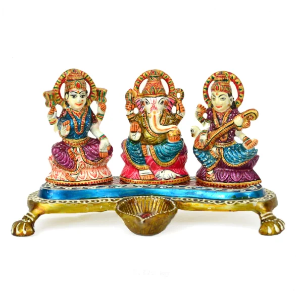 Hand-Painted Lakshmi, Ganesha & Saraswati Idol Set W-136-A