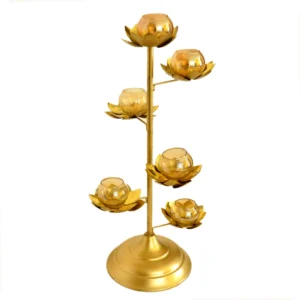 Golden Lotus Multi-Tier Diya Stand | Elegant Handcrafted Metal Decor - W-166-A
