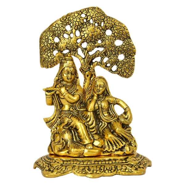 Radha Krishna Under Tree Metal Idol – Divine Love & Serenity - W-23-A