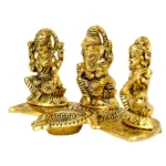 Metal Lakshmi, Ganesha & Saraswati Idol with Diya W-30-A - Image 2