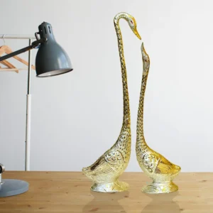 Elegant Golden Metal Swan Pair – Handcrafted Home Decor - W-71-B-C